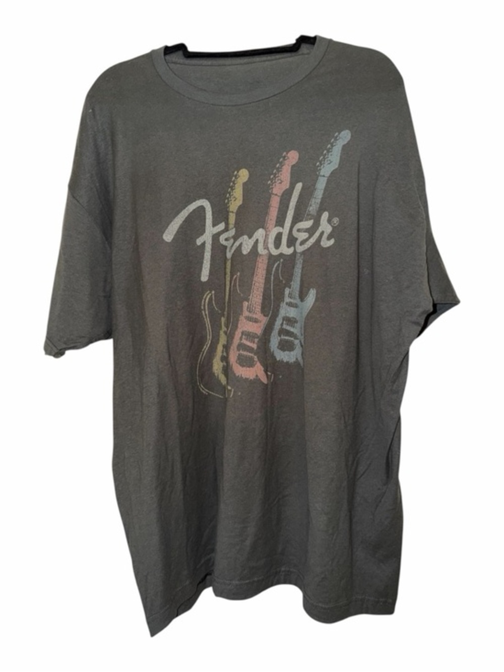 Fender Black Short-Sleeve Tee with Yellow Pink Blue Guitar Graphic